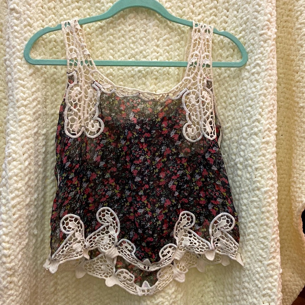 Sheer tank top with lace